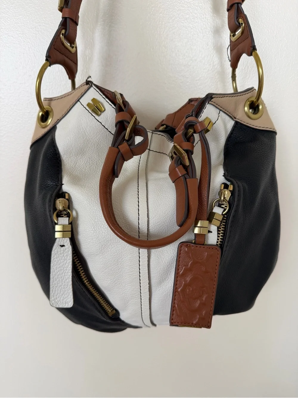 ORYANY Anthropologie New York Color Block Leather Hobo Bucket Crossbody